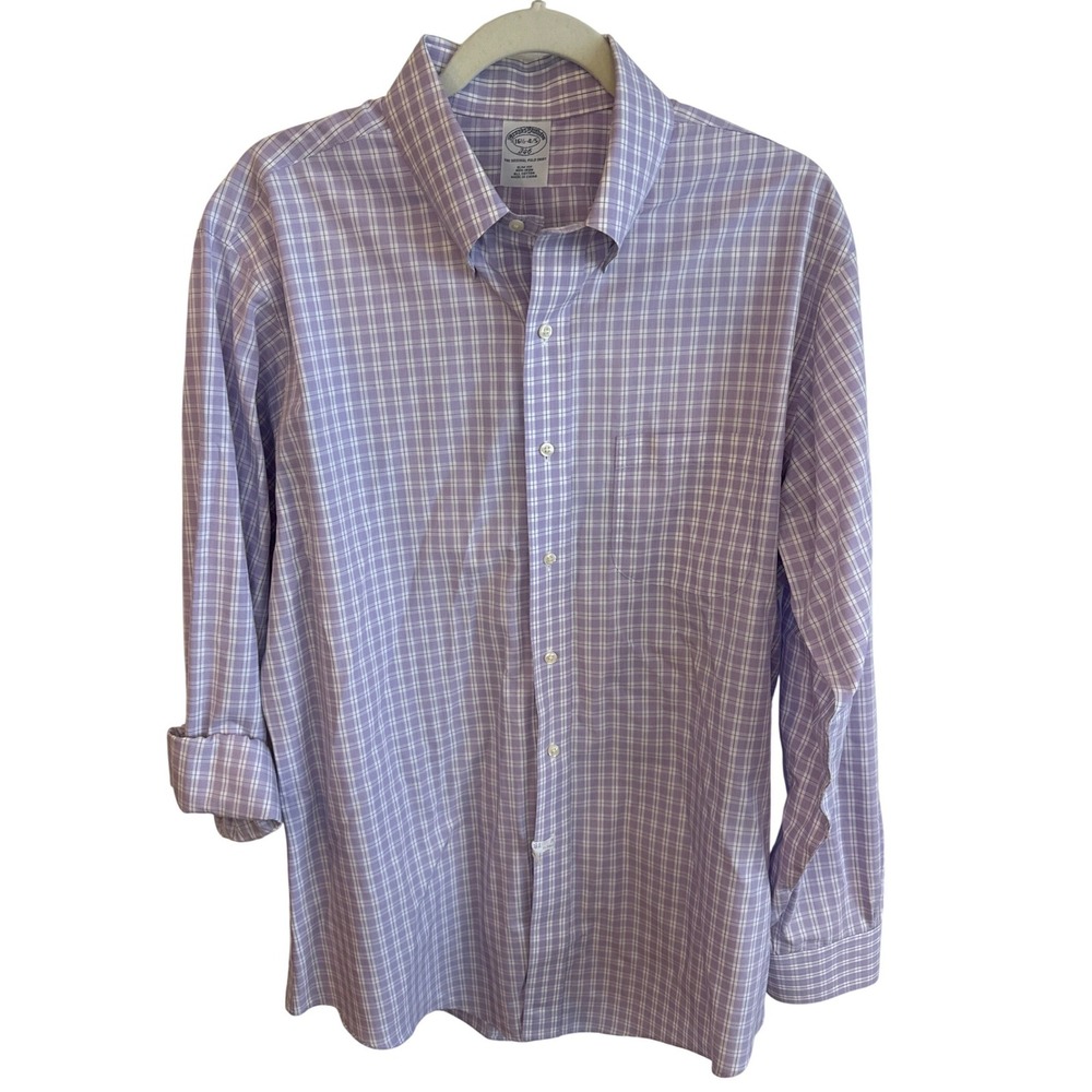 Brooks Brothers Mens Dress Shirt 16 1/2 4/5 Slim Fit Non Iron Plaid